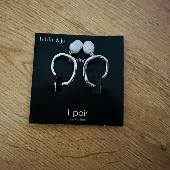 Hildie & Jo Silver Hoop Earrings with Pearl Charm - Picture 2 of 5